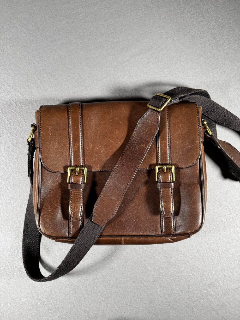 Fossil Brown Leather Messenger Bag Crossbody Men/Unisex